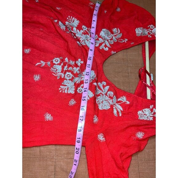 Free People Sweet Tennessee Red Embroidered Bohemian V-Neck Mini Dress Small - Picture 7 of 9